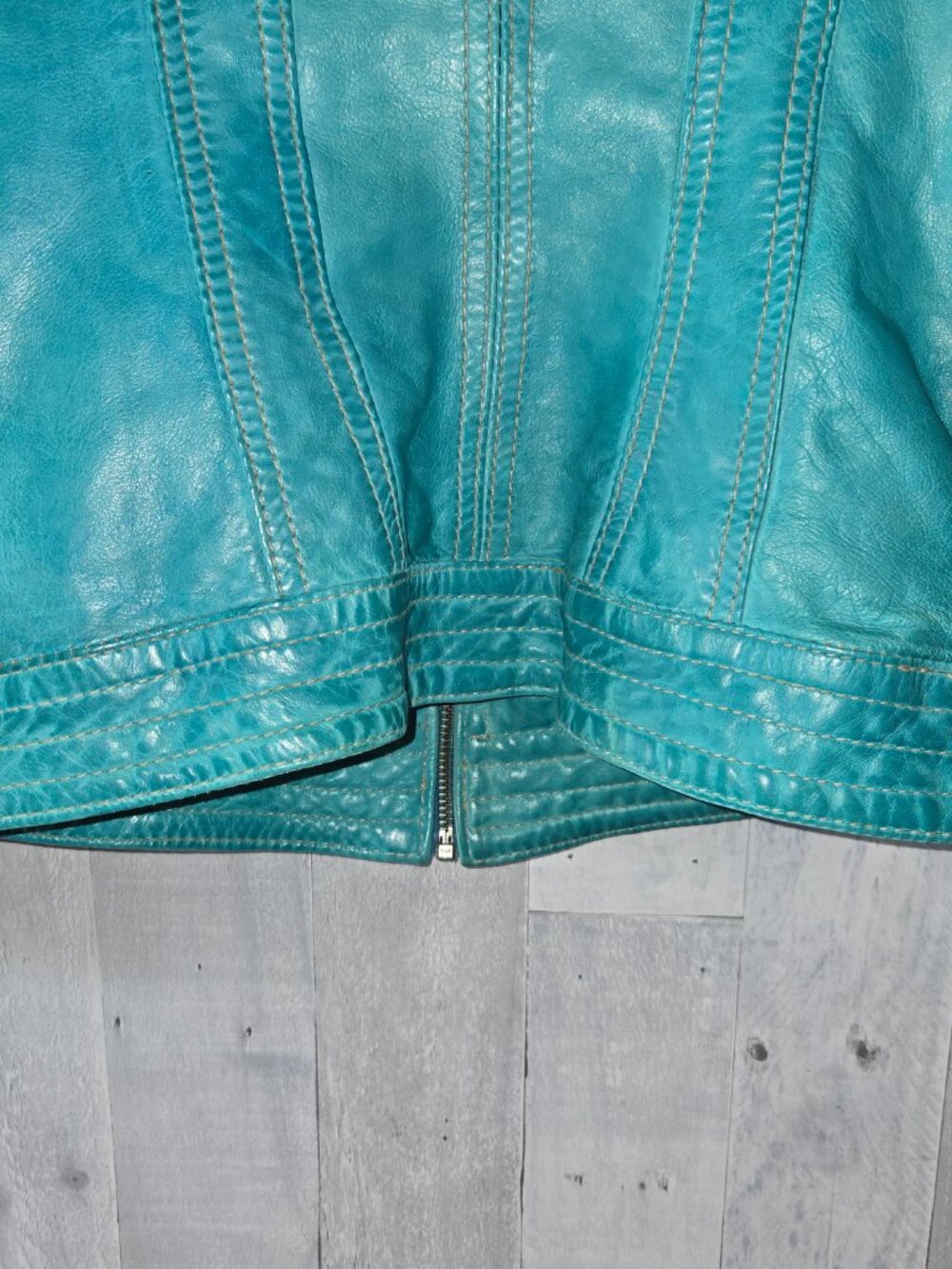 Danier Vintage Turquoise Leather Moto Bomber Jacket Y2K Retro XXS Size 3 - Picture 7 of 10